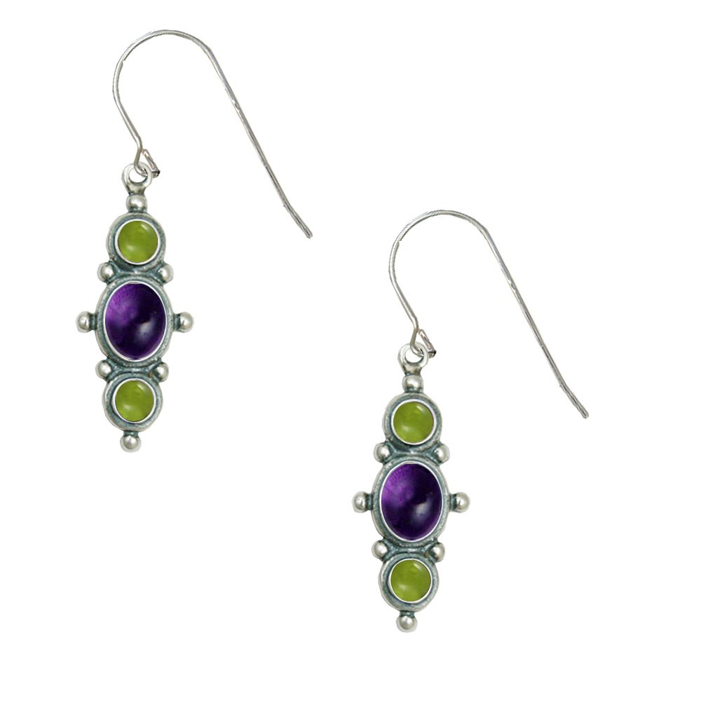 Sterling Silver Drop Dangle Earrings With Amethyst And Peridot